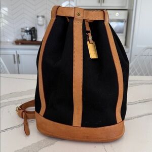 Rare Vintage Dooney & Bourke Florentine Black Canvas and leather bucket bag